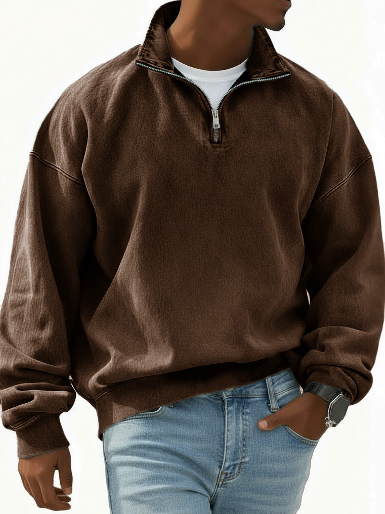Men's Stylish Retro Half-zip Long-sleeved Stand-up Collar Sweatshirt