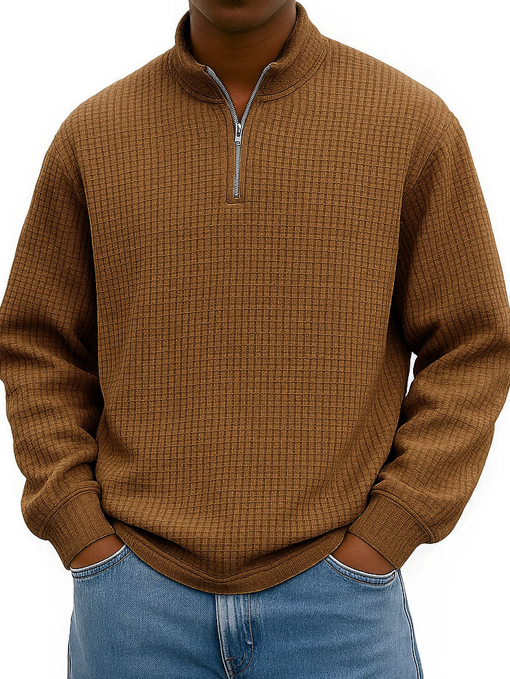 Men's Fashionable Casual Corn-patterned Corduroy Stand-up Collar Half-zip Long-sleeved Sweatshirt