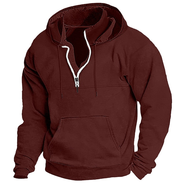 Men's Cotton Zipper Solid Color Basic Loose Long-sleeved Hooded Sweatshirt