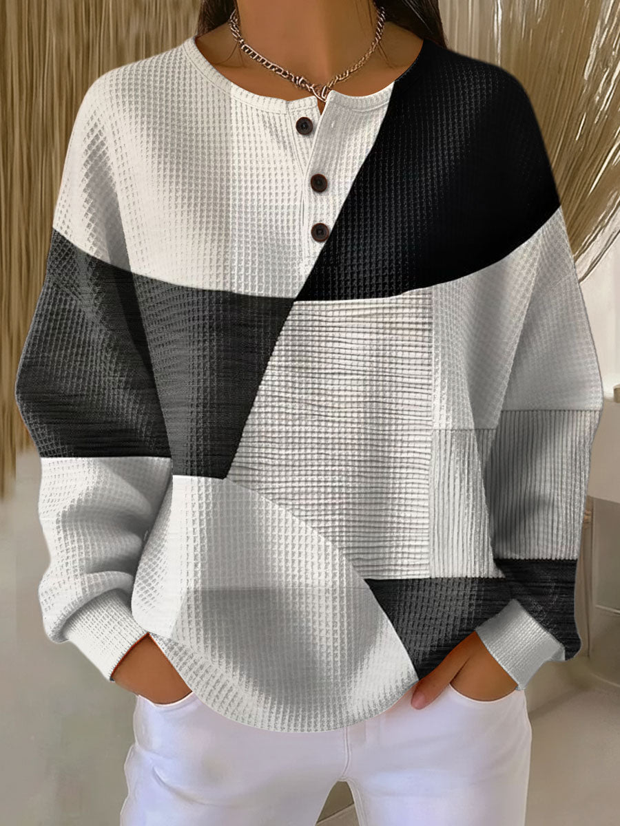 Women's Geometric Pattern Art Print Casual Cotton Waffle Sweatshirt