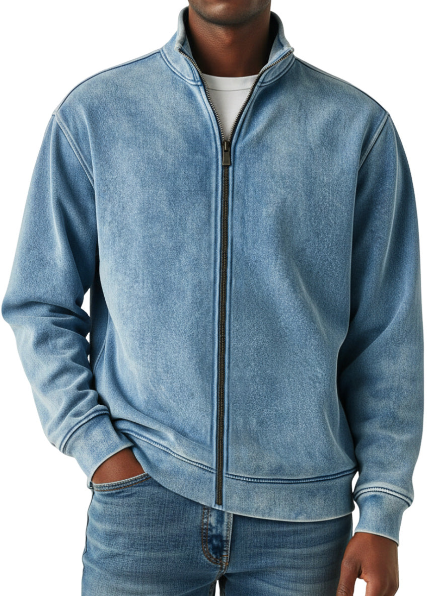 Men's Simple Retro Solid Color Zipper Sweatshirt Jacket
