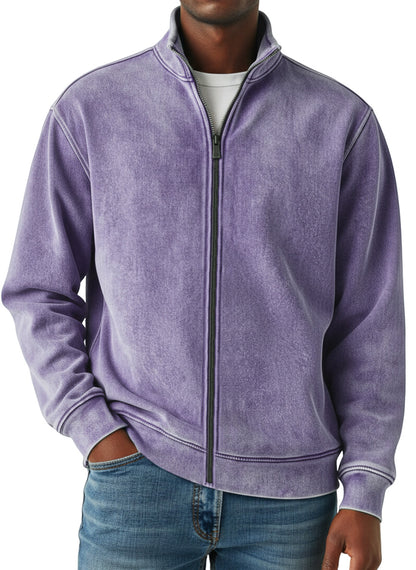 Men's Simple Retro Solid Color Zipper Sweatshirt Jacket