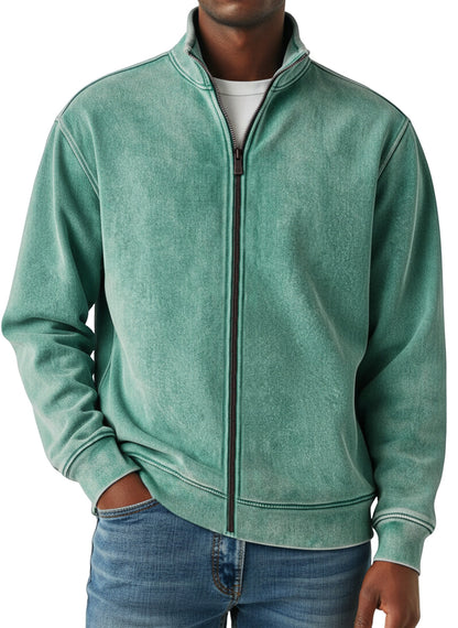 Men's Simple Retro Solid Color Zipper Sweatshirt Jacket