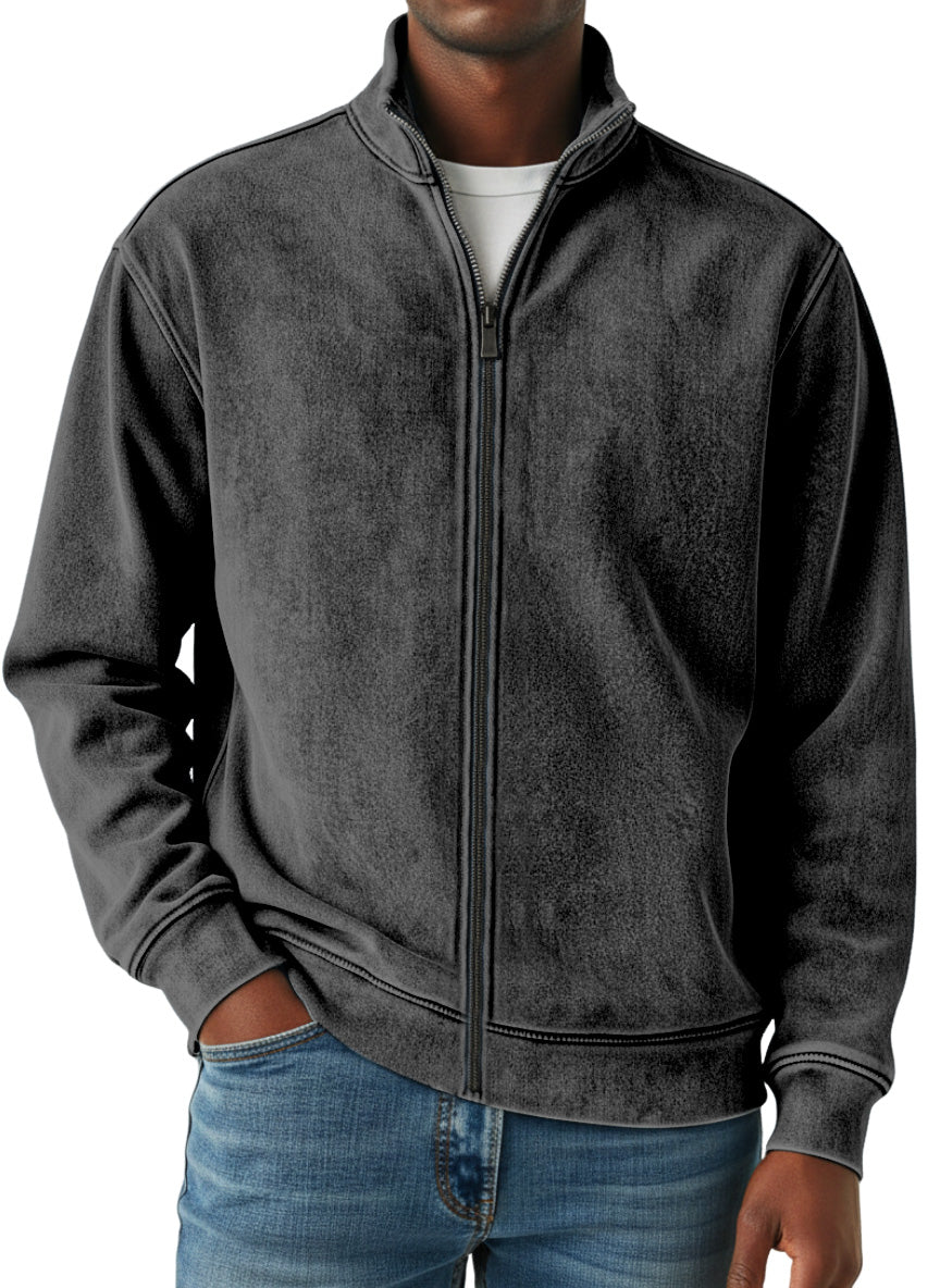 Men's Simple Retro Solid Color Zipper Sweatshirt Jacket
