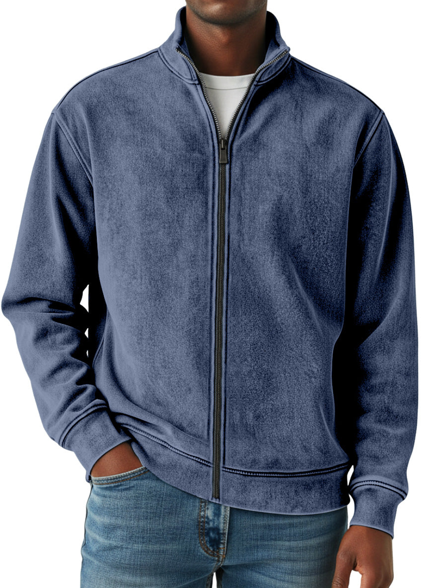 Men's Simple Retro Solid Color Zipper Sweatshirt Jacket