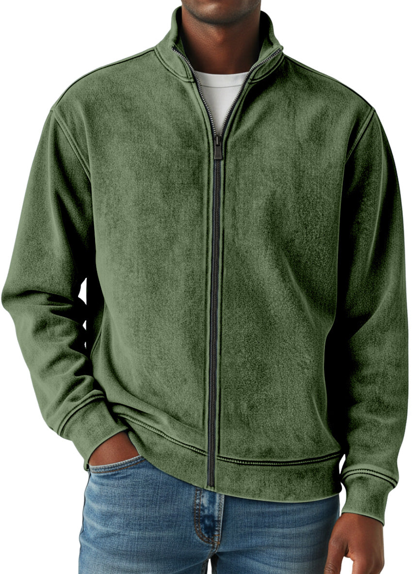 Men's Simple Retro Solid Color Zipper Sweatshirt Jacket