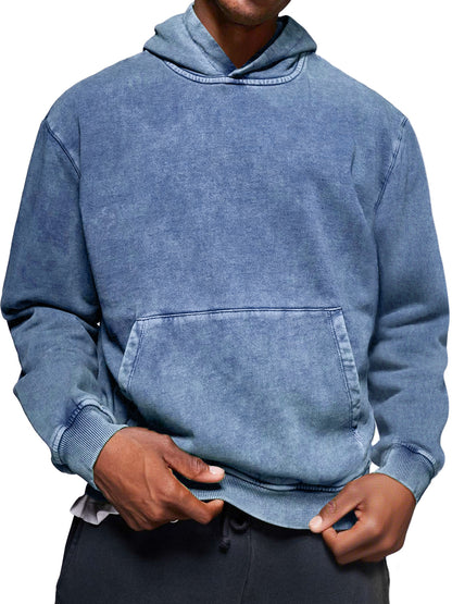 Men's Vintage Distressed Washed Cotton Hooded Sweatshirt