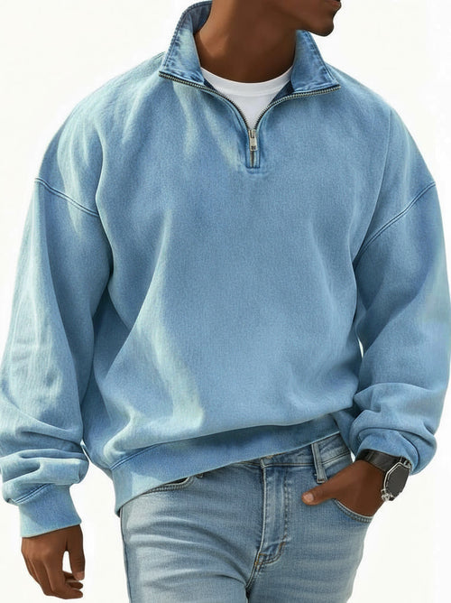 Men's Stylish Retro Half-zip Long-sleeved Stand-up Collar Sweatshirt 