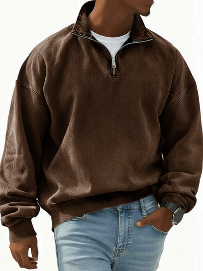 Men's Stylish Retro Half-zip Long-sleeved Stand-up Collar Sweatshirt 