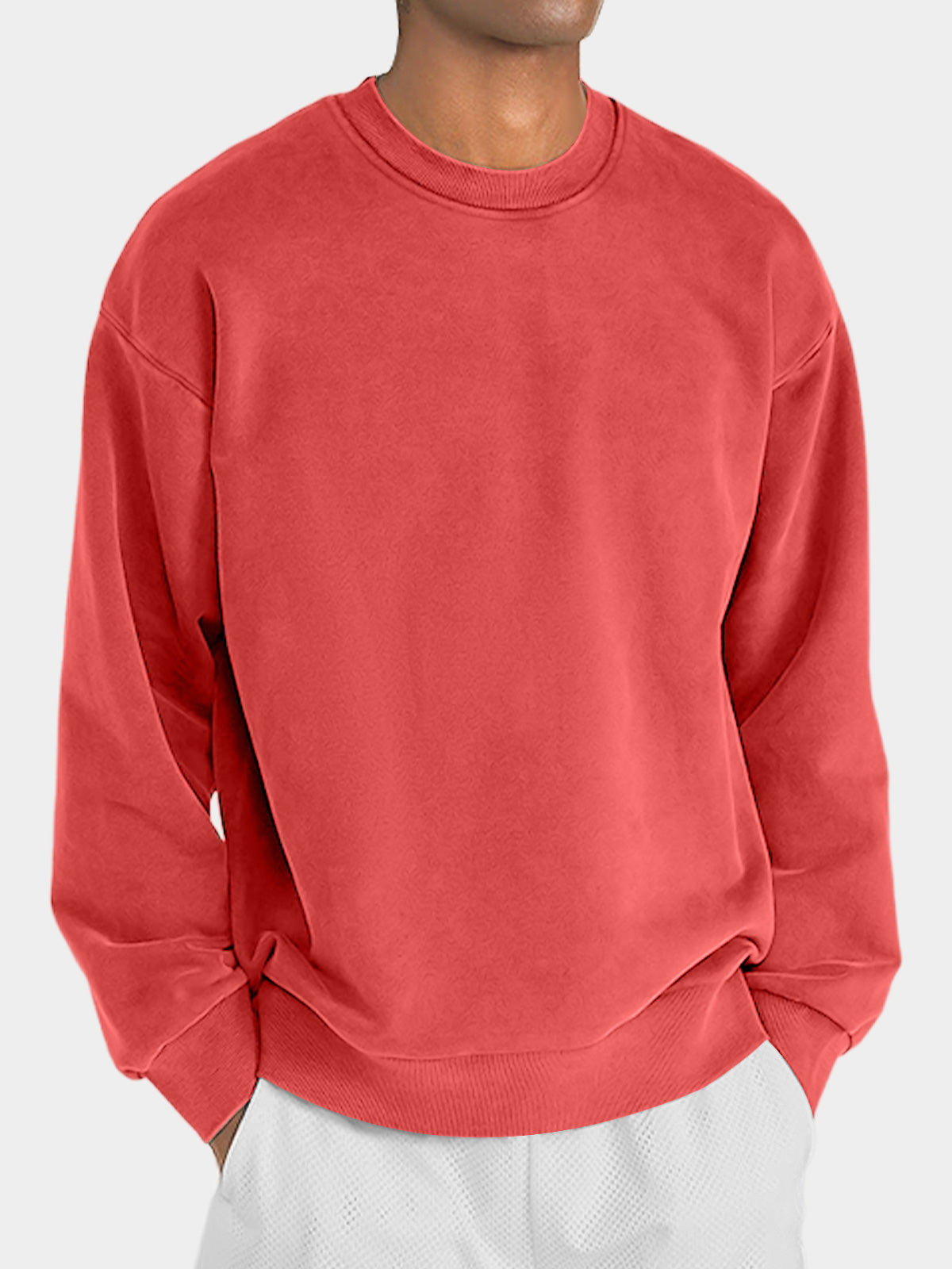 Men's round neck solid color casual and comfortable long-sleeved sweatshirt