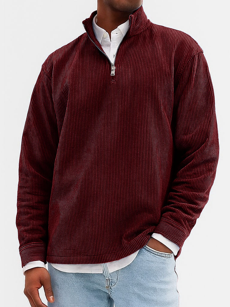 Men's Stylish Casual Ribbed Fabric Stand-up Collar Long-sleeved Sweatshirt 