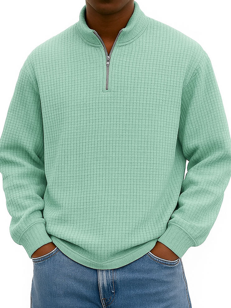 Men's Fashionable Casual Corn-patterned Corduroy Stand-up Collar Half-zip Long-sleeved Sweatshirt 
