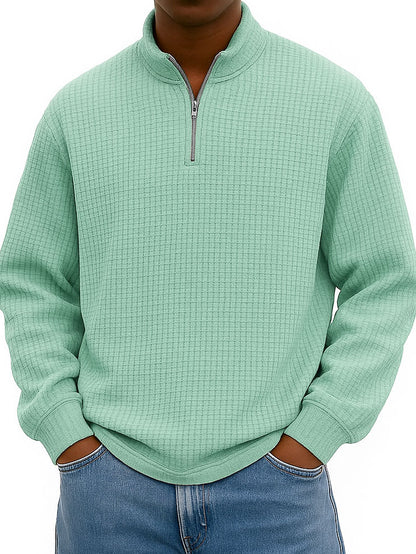Men's Fashionable Casual Corn-patterned Corduroy Stand-up Collar Half-zip Long-sleeved Sweatshirt 