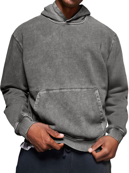 Men's Vintage Distressed Washed Cotton Hooded Sweatshirt