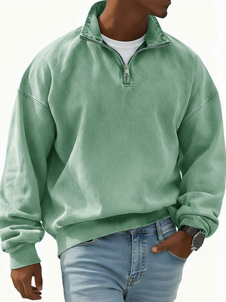 Men's Stylish Retro Half-zip Long-sleeved Stand-up Collar Sweatshirt 