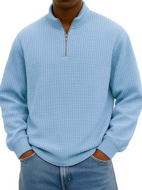 Men's Fashionable Casual Corn-patterned Corduroy Stand-up Collar Half-zip Long-sleeved Sweatshirt 