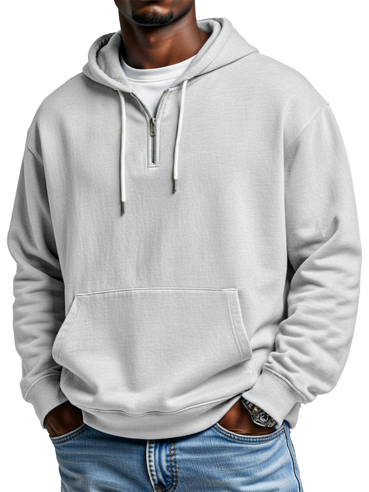 Autumn And Winter Simple Loose Half-zip Hooded Sweatshirt
