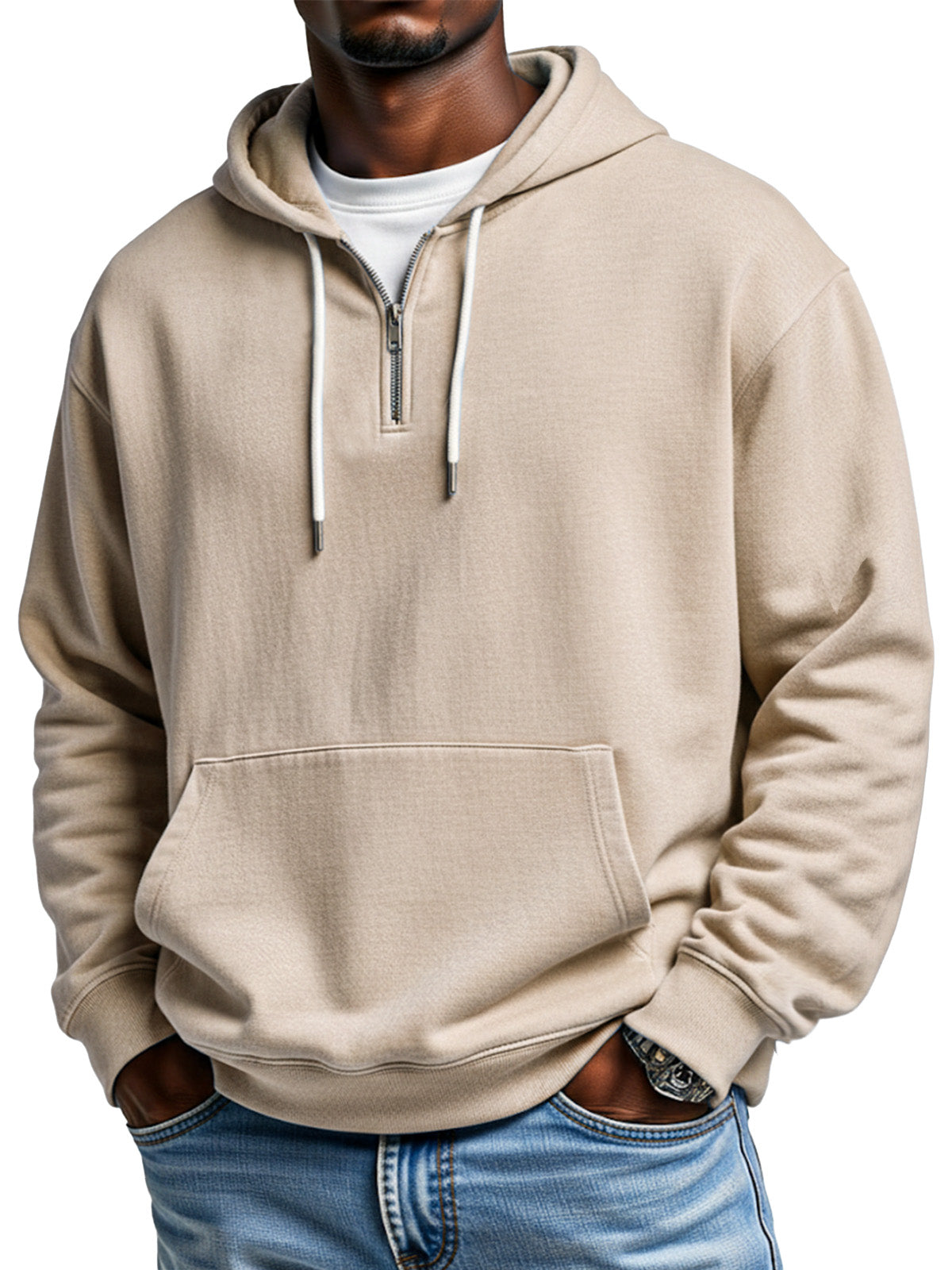 Autumn And Winter Simple Loose Half-zip Hooded Sweatshirt