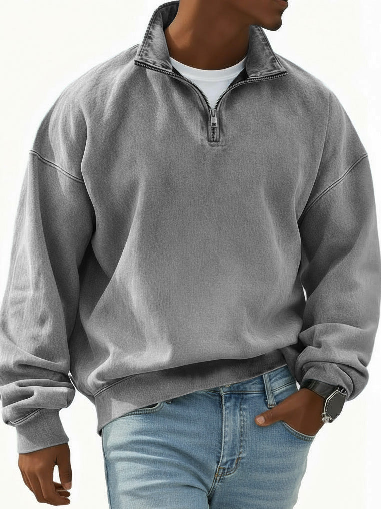 Men's Stylish Retro Half-zip Long-sleeved Stand-up Collar Sweatshirt 