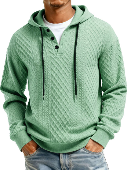 Men's Casual Jacquard Fabric Buttons Long-sleeved Hoodie