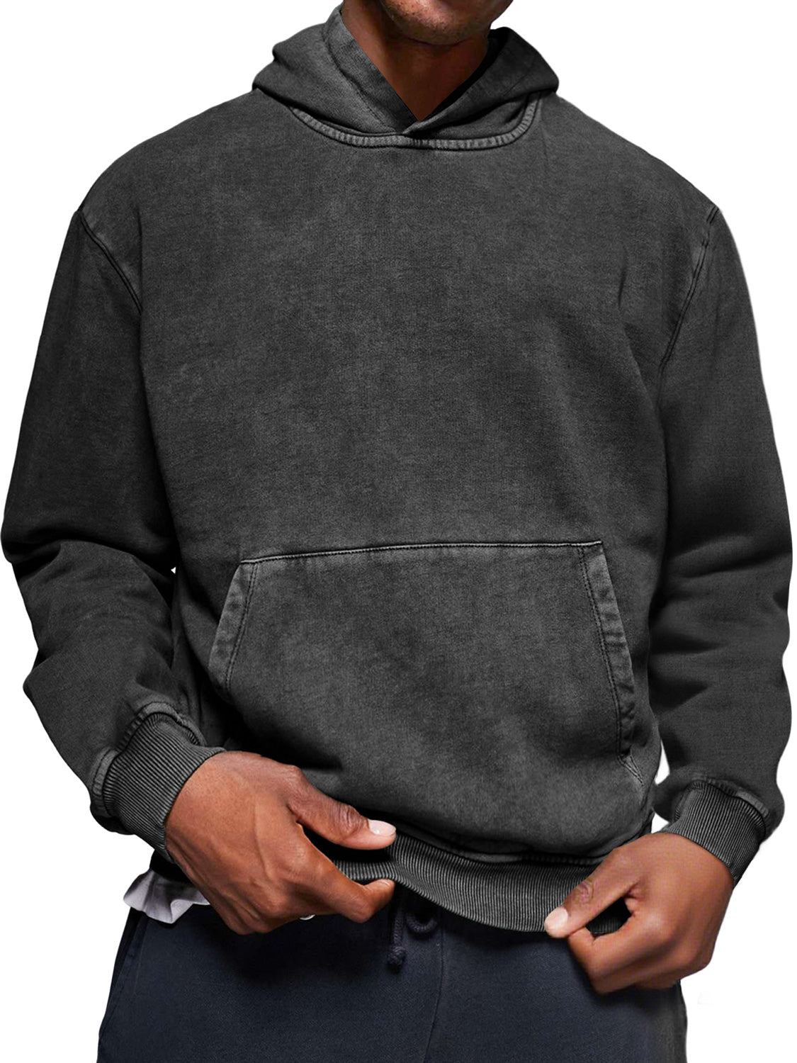 Men's Vintage Distressed Washed Cotton Hooded Sweatshirt