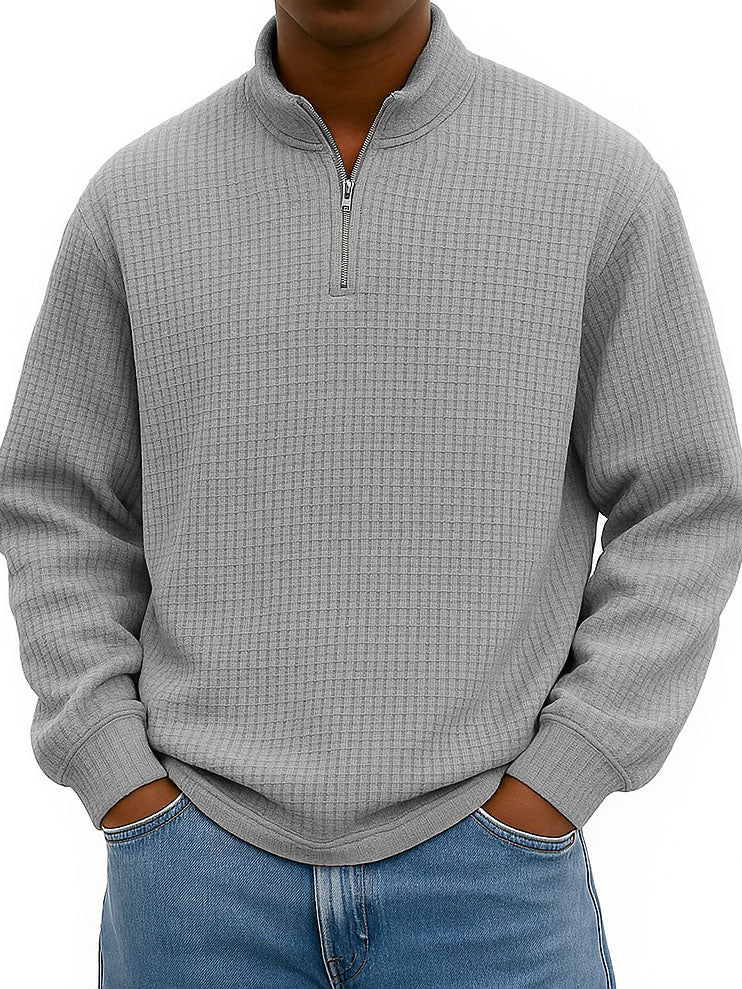 Men's Fashionable Casual Corn-patterned Corduroy Stand-up Collar Half-zip Long-sleeved Sweatshirt 