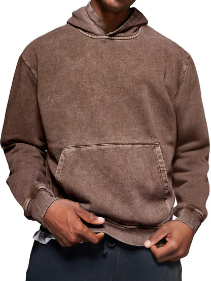 Men's Vintage Distressed Washed Cotton Hooded Sweatshirt