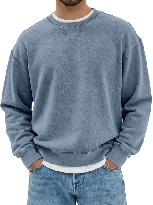 Men's pure cotton design inverted triangle shoulder long sleeve round neck sweatshirt