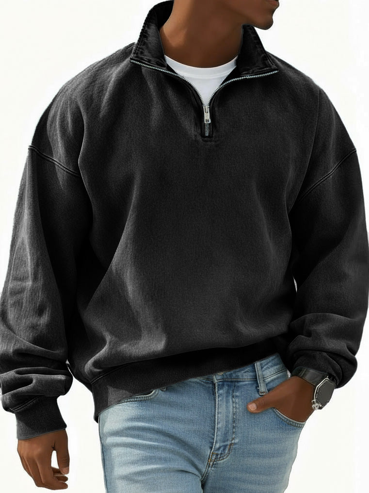Men's Stylish Retro Half-zip Long-sleeved Stand-up Collar Sweatshirt 