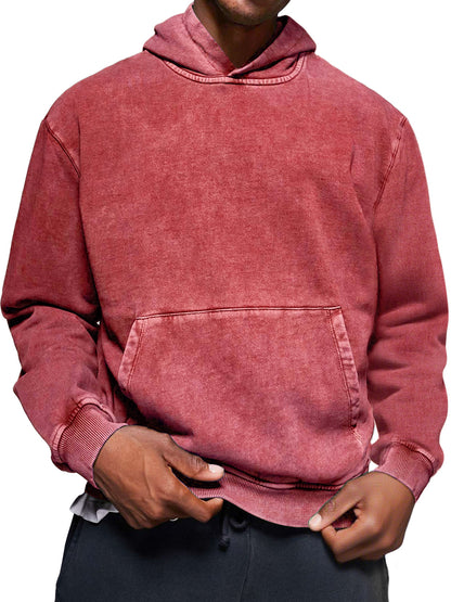 Men's Vintage Distressed Washed Cotton Hooded Sweatshirt