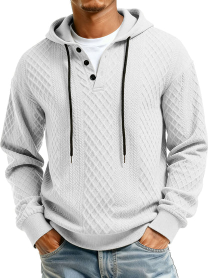 Men's Casual Jacquard Fabric Buttons Long-sleeved Hoodie
