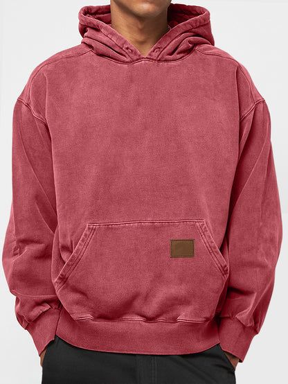 Men's 100% Cotton Washed, Distressed, Vintage Casual Logo Hooded Sweatshirt