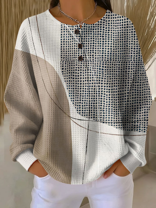 Women's Geometric Pattern Art Print Casual Cotton Waffle Sweatshirt