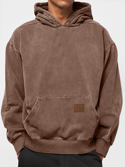 Men's 100% Cotton Washed, Distressed, Vintage Casual Logo Hooded Sweatshirt