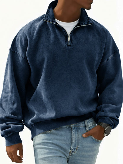 Men's Stylish Retro Half-zip Long-sleeved Stand-up Collar Sweatshirt 
