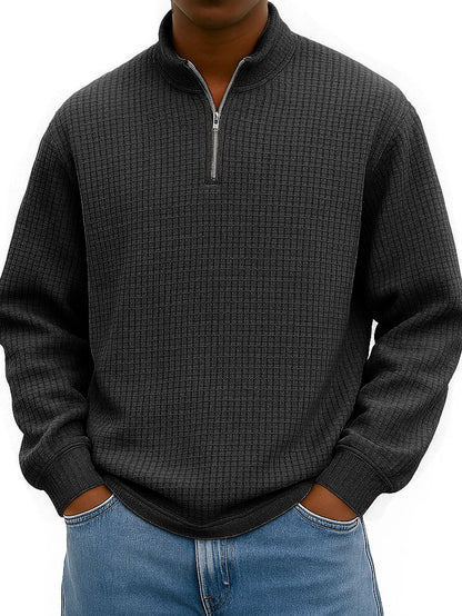 Men's Fashionable Casual Corn-patterned Corduroy Stand-up Collar Half-zip Long-sleeved Sweatshirt 