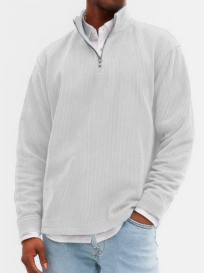 Men's Stylish Casual Ribbed Fabric Stand-up Collar Long-sleeved Sweatshirt 