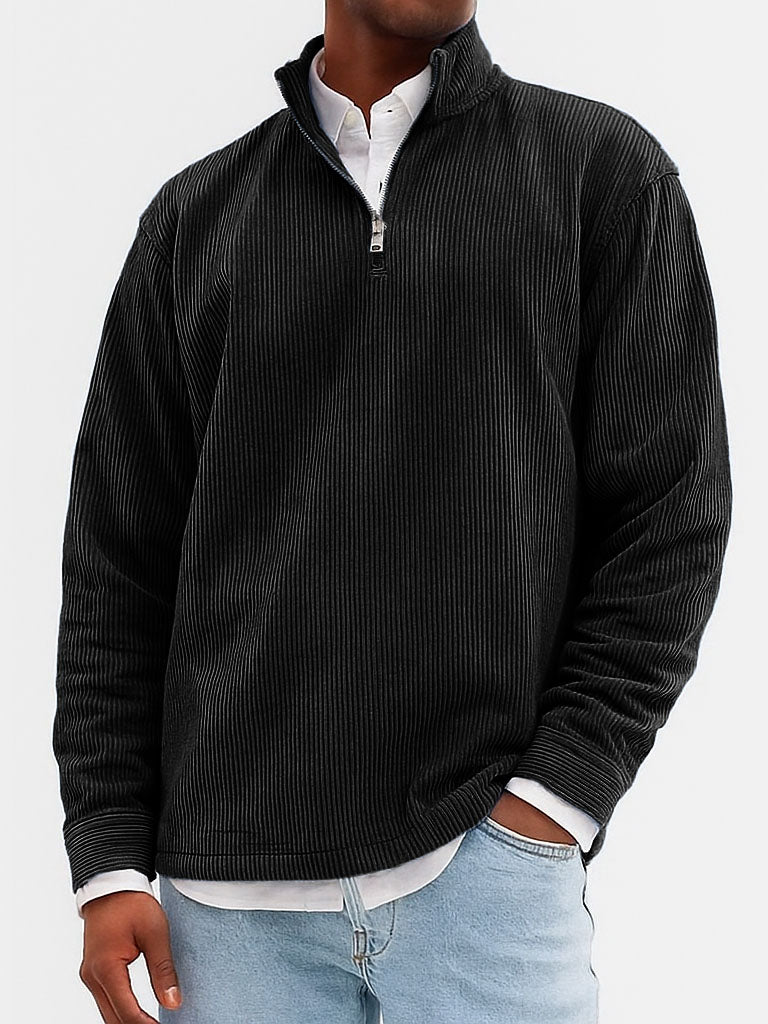 Men's Stylish Casual Ribbed Fabric Stand-up Collar Long-sleeved Sweatshirt 