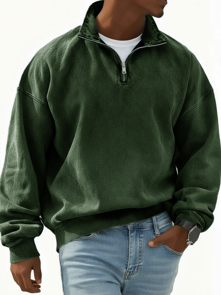 Men's Stylish Retro Half-zip Long-sleeved Stand-up Collar Sweatshirt 