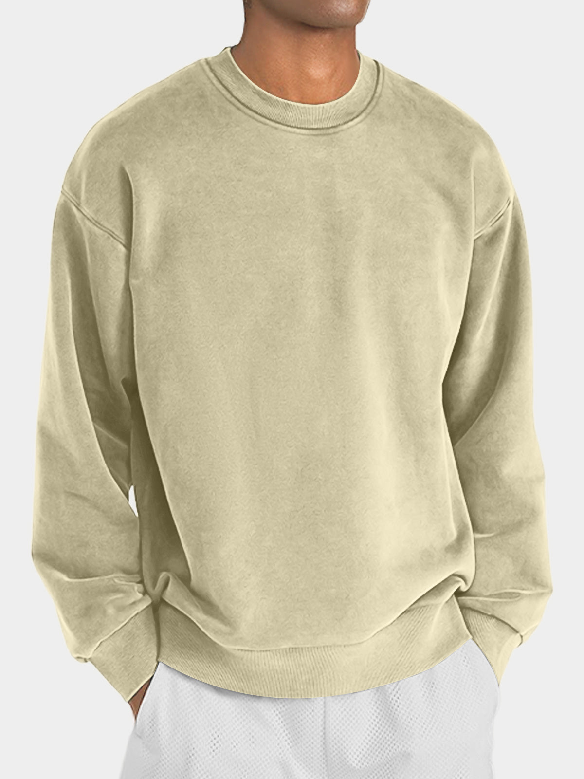 Men's round neck solid color casual and comfortable long-sleeved sweatshirt