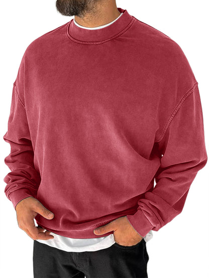 Men's 100% Cotton Washed Distressed Crew Neck Vintage Casual Long-sleeved Sweatshirt