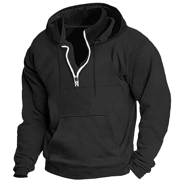 Men's Cotton Zipper Solid Color Basic Loose Long-sleeved Hooded Sweatshirt