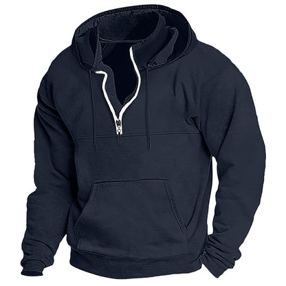 Men's Cotton Zipper Solid Color Basic Loose Long-sleeved Hooded Sweatshirt
