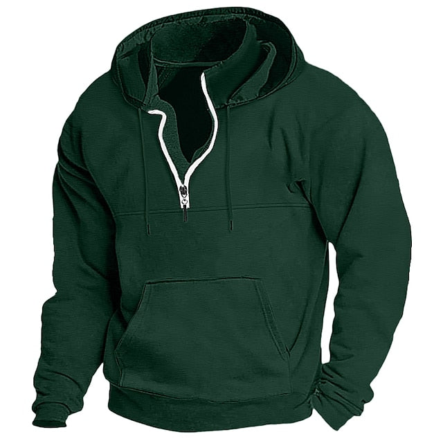 Men's Cotton Zipper Solid Color Basic Loose Long-sleeved Hooded Sweatshirt