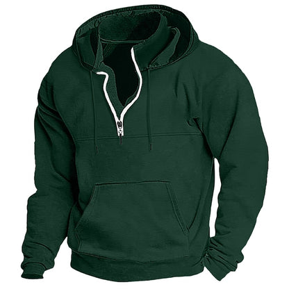 Men's Cotton Zipper Solid Color Basic Loose Long-sleeved Hooded Sweatshirt