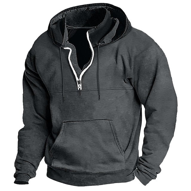 Men's Cotton Zipper Solid Color Basic Loose Long-sleeved Hooded Sweatshirt