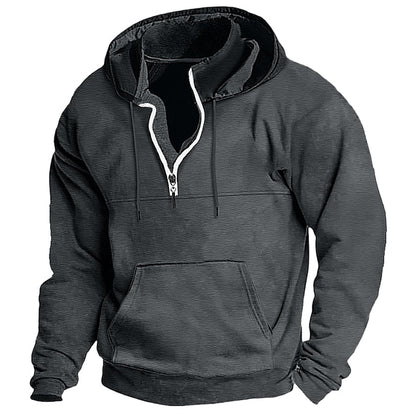 Men's Cotton Zipper Solid Color Basic Loose Long-sleeved Hooded Sweatshirt