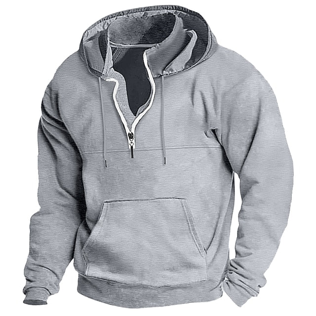 Men's Cotton Zipper Solid Color Basic Loose Long-sleeved Hooded Sweatshirt