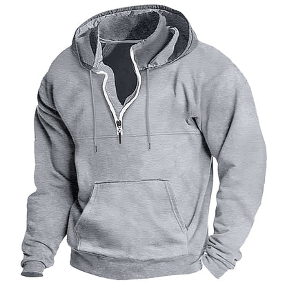 Men's Cotton Zipper Solid Color Basic Loose Long-sleeved Hooded Sweatshirt