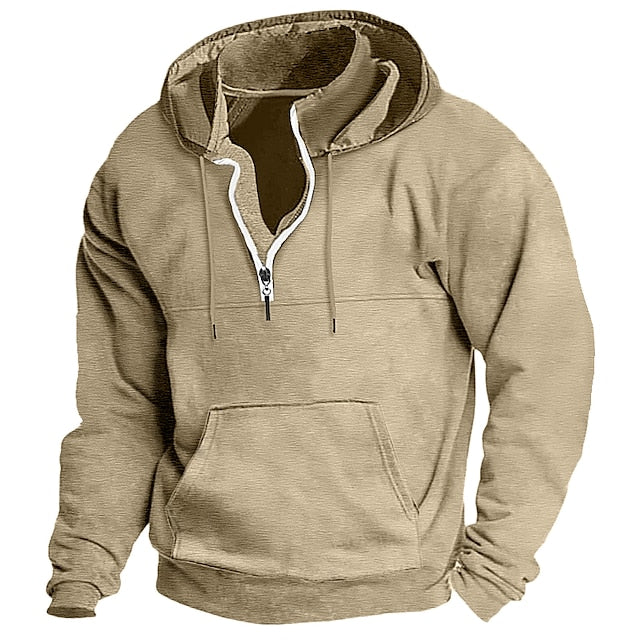 Men's Cotton Zipper Solid Color Basic Loose Long-sleeved Hooded Sweatshirt